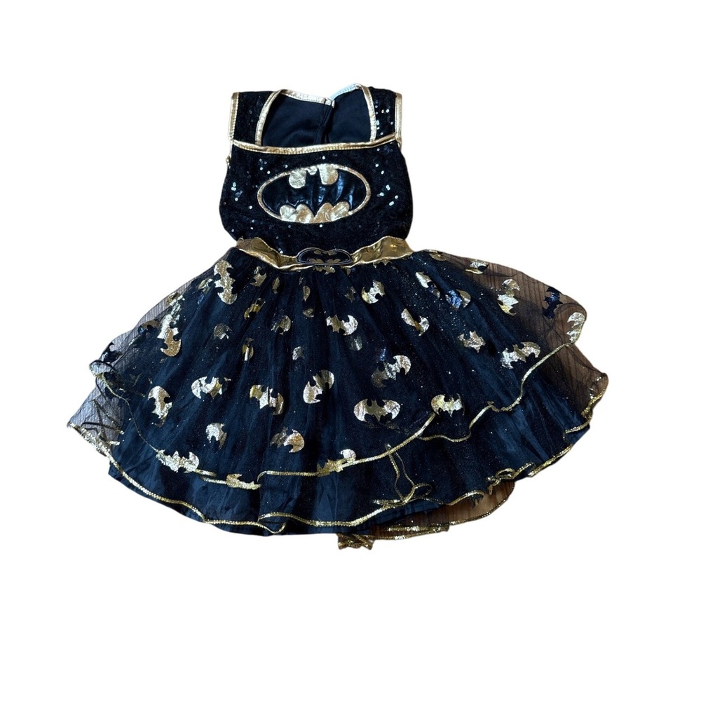 DC Comics Batman Tutu Dress Kids Black Gold Sequin Superhero Costume SIZE 4T